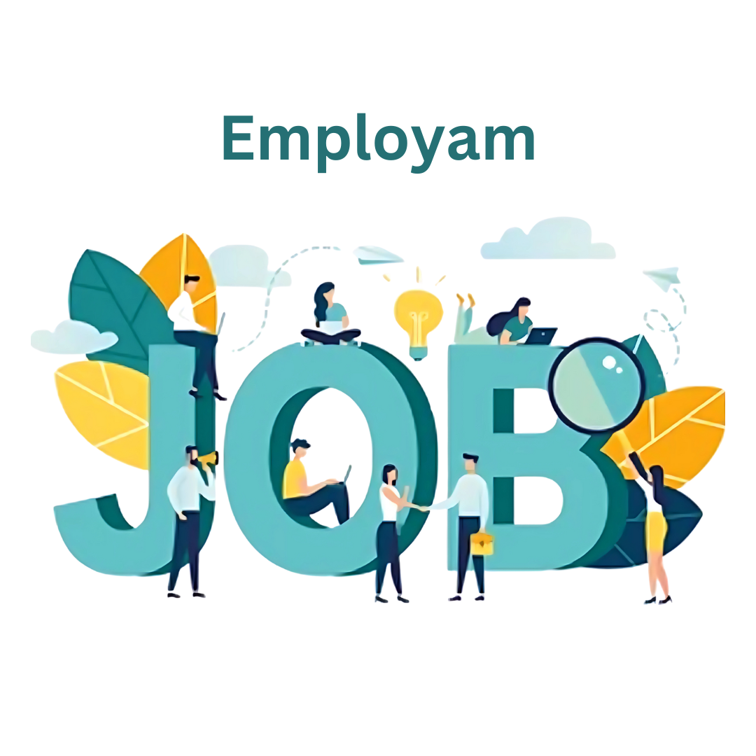 Illustration of a building with trees and a cityscape in the background